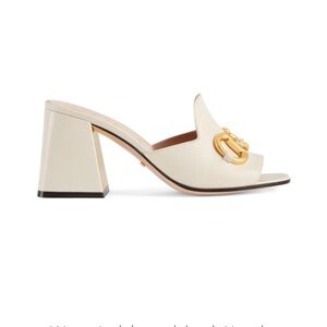 Gucci Cream Gold Accent Block Heel Mules